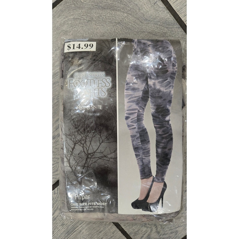 Ghost Stories Distressed Footless Tights Grey White Tattered Halloween Costume